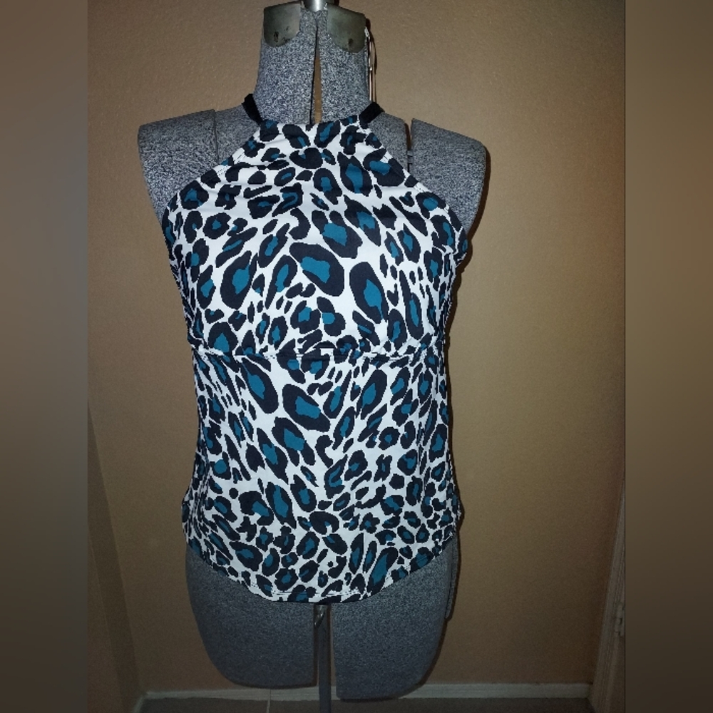 Blue and Black Fitted Tankini Swimsuit Top